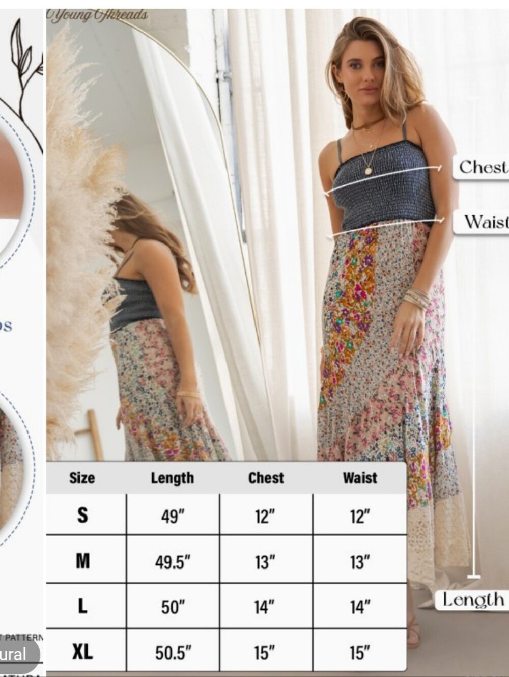 Young Threads Boho Patchwork Floral Maxi Dress NWT - Picture 3 of 5